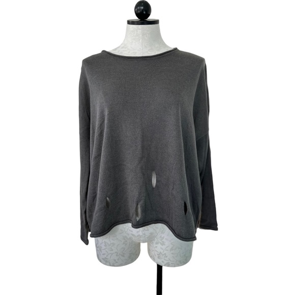 Planet Gray Sweater Holey Moley Pima Cotton Tencel Long Sleeve Intentional Holes - Picture 13 of 13